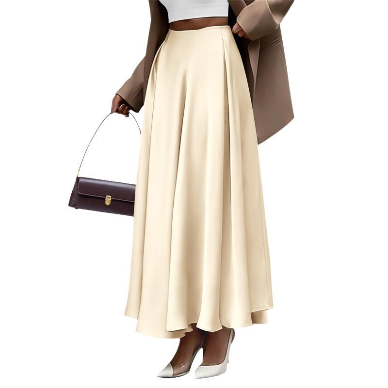 Elegant plus size high waist long skirt in solid color, showcasing a flowing design and flattering fit for women.