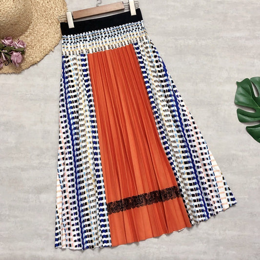 Stitching Pleated Skirt