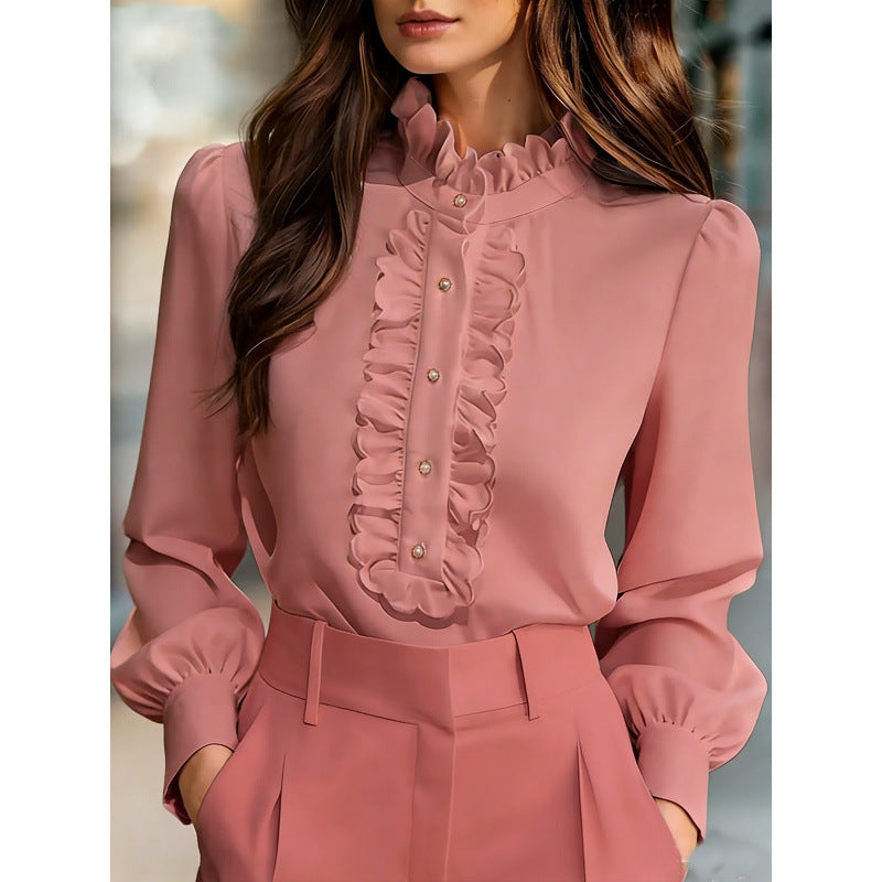 French-Elegant Ruffle-Trimmed Shirt - M Chic Boutique