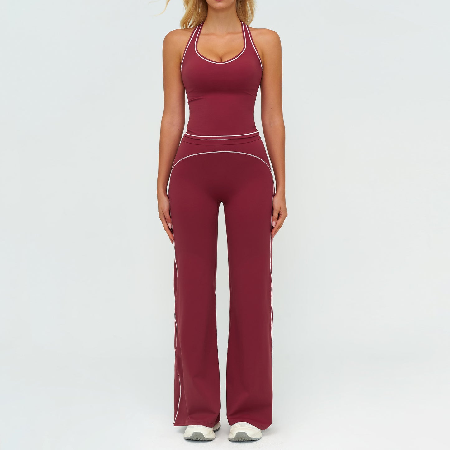 V-neck sleeveless gym set from M Chic Boutique, activewear ensemble with fitted top and matching workout bottoms in a sleek design.