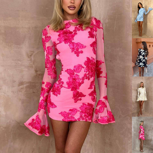 Flowers Bell-sleeved Dress
