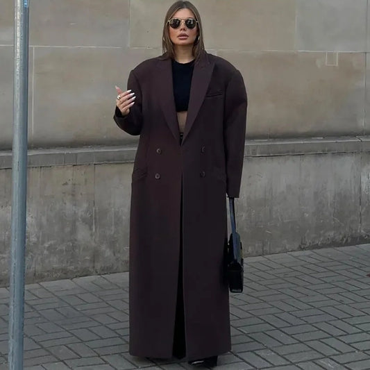 Solid Double Breasted-pocket Coat