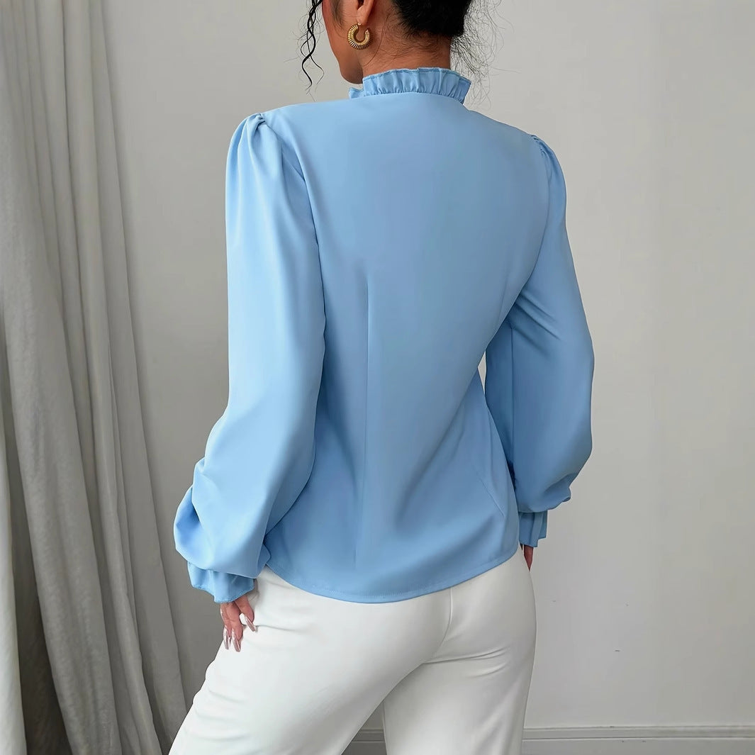 Women's Elegant French Asymmetrical Button-down Long Sleeve Blouse