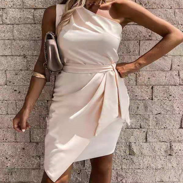 Solid Color Sleeveless Shoulder Dress