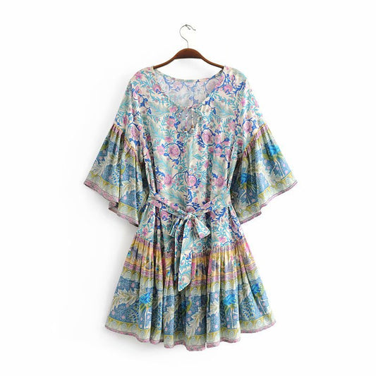 Print Lace-up Dress