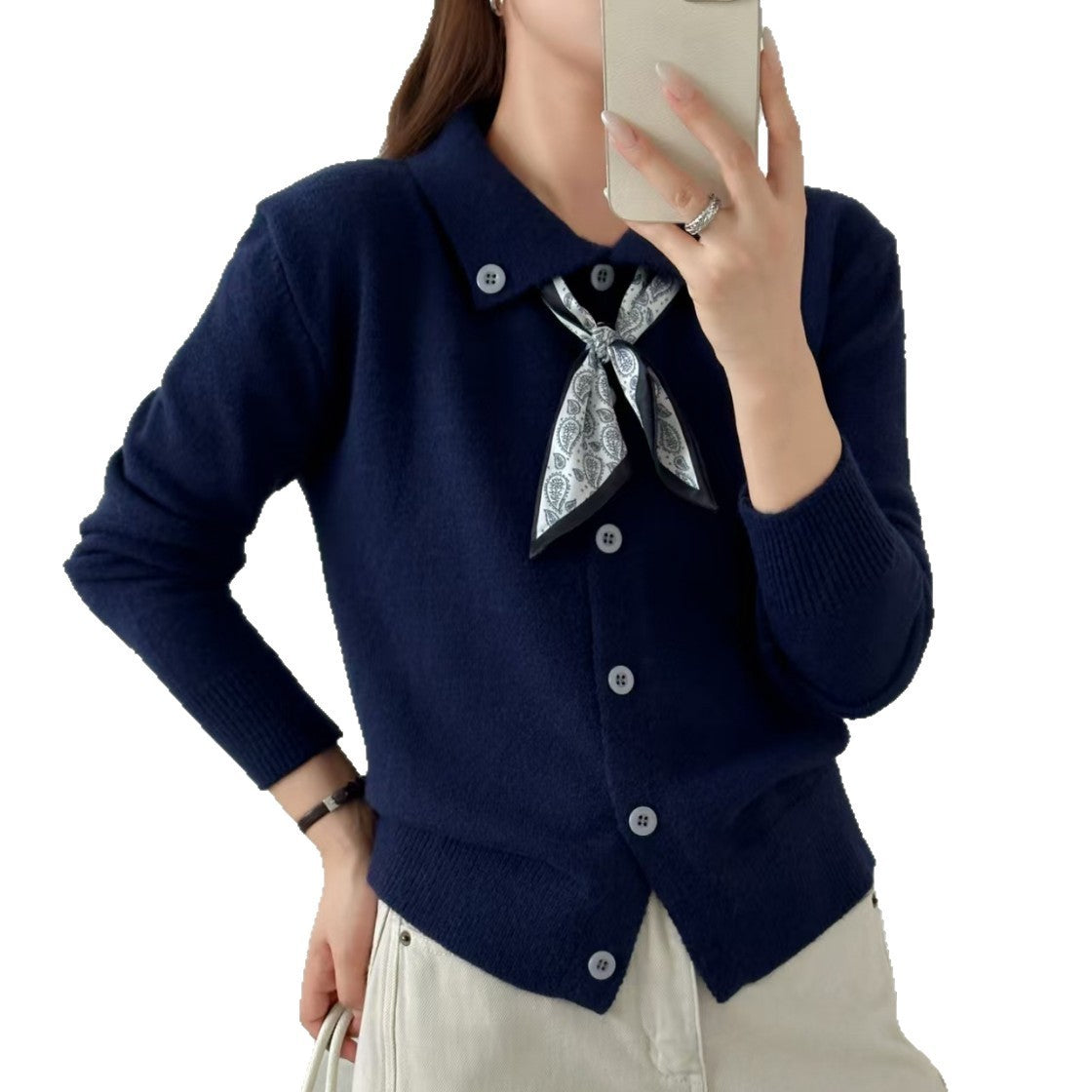 Lapel Scarf Sweater
