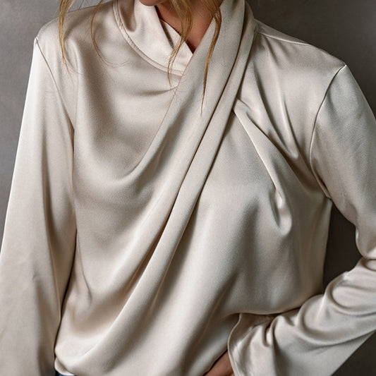 Solid Color Satin Chiffon Blouse