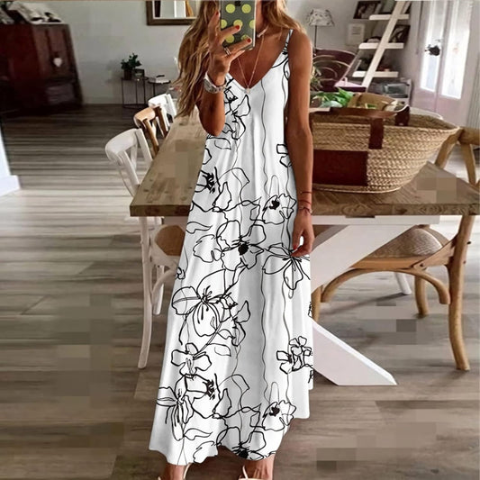 Spaghetti Strap Elegant Beach Skirt Loose Dress