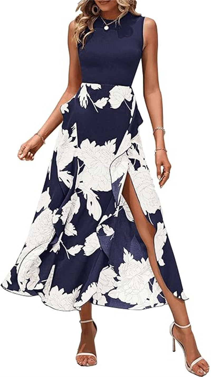 Printed Elegant Sleeveless Long Dress