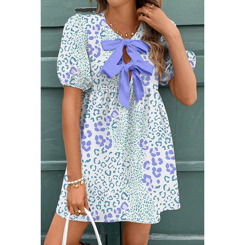 Summer Floral Print Bow Dress