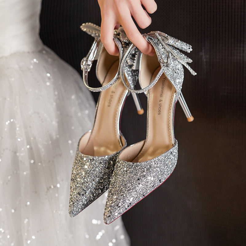 Sequined Bow Elegant High Heels