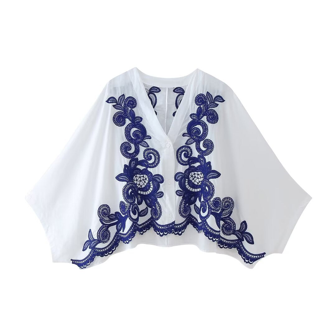Solid Embroidery Shirt Skirt Suit