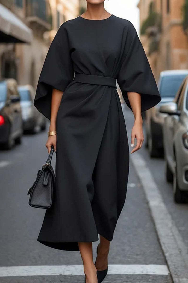 Waist-tighted Solid Color Elegant Dress
