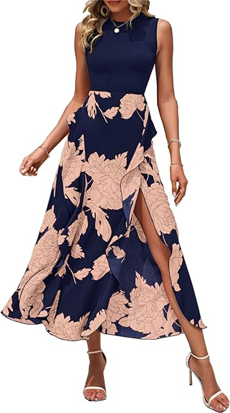 Printed Elegant Sleeveless Long Dress