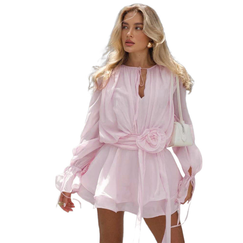 Round Neck Tied Flower Dress
