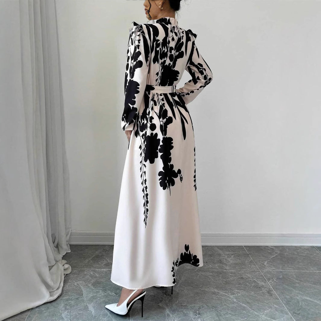 Waist Long Sleeve A- Line Dress