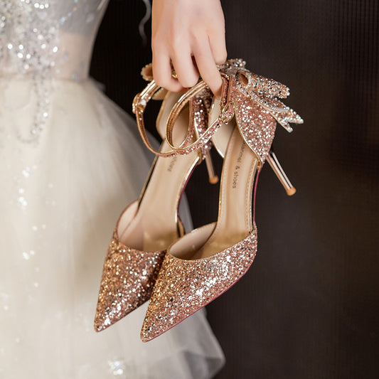 Sequined Bow Elegant High Heels