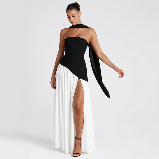 Color Matching Tube Top Off-the-shoulder Dress