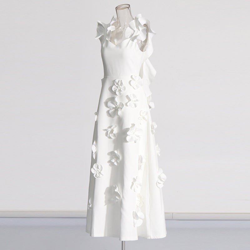 Stitching Three-dimensional Flower Sling Dress