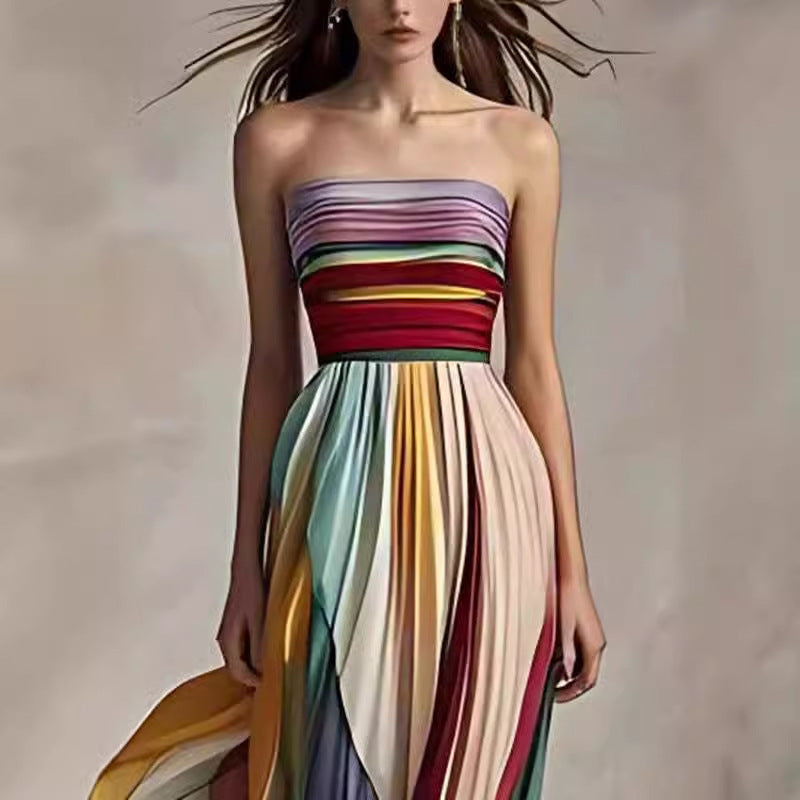 Tube Top Backless Color Maxi Dress