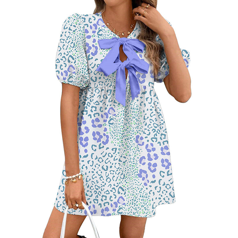 Summer Floral Print Bow Dress