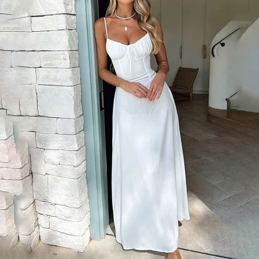 Elegant Lace-up Backless A- Line Dress