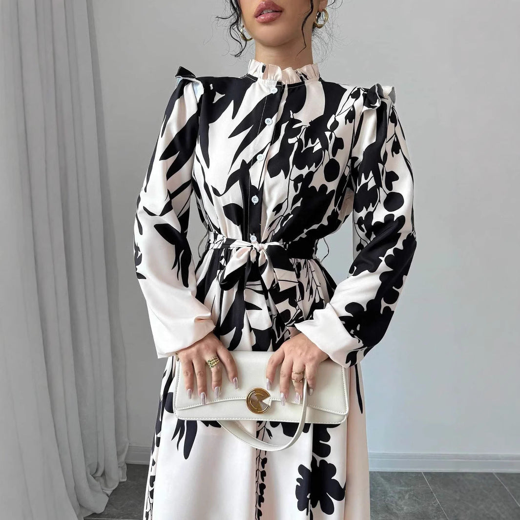 Waist Long Sleeve A- Line Dress