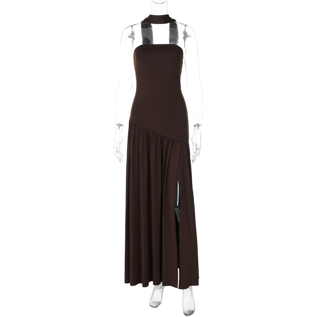 Pure Color Split Backless Elegant Dress