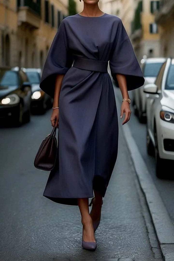 Waist-tighted Solid Color Elegant Dress