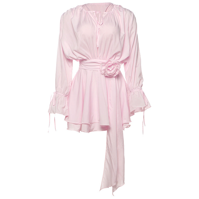 Round Neck Tied Flower Dress