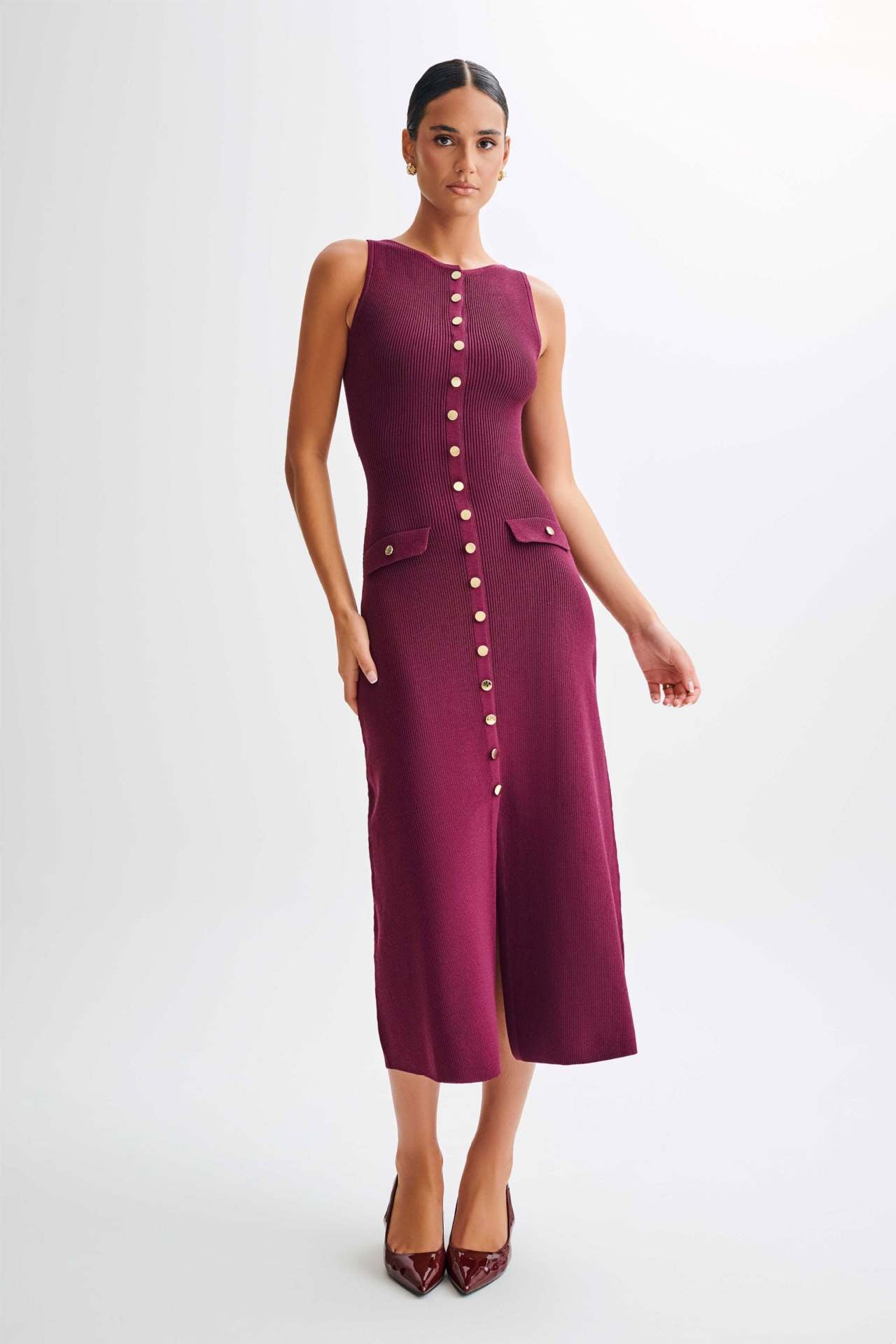 Knitted Elegant Sleeveless Button Long Dress