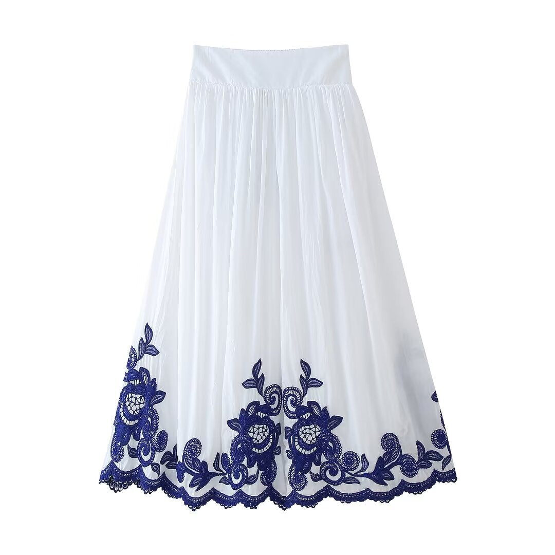 Solid Embroidery Shirt Skirt Suit