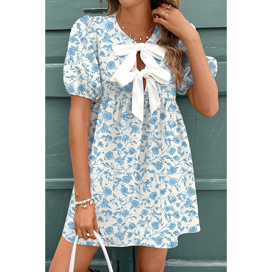 Summer Floral Print Bow Dress