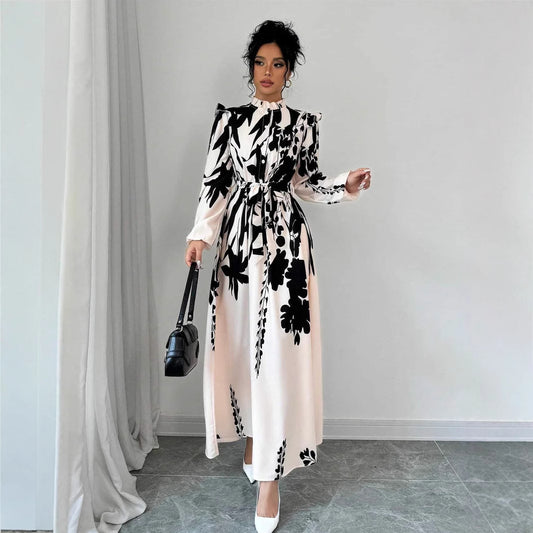 Waist Long Sleeve A- Line Dress
