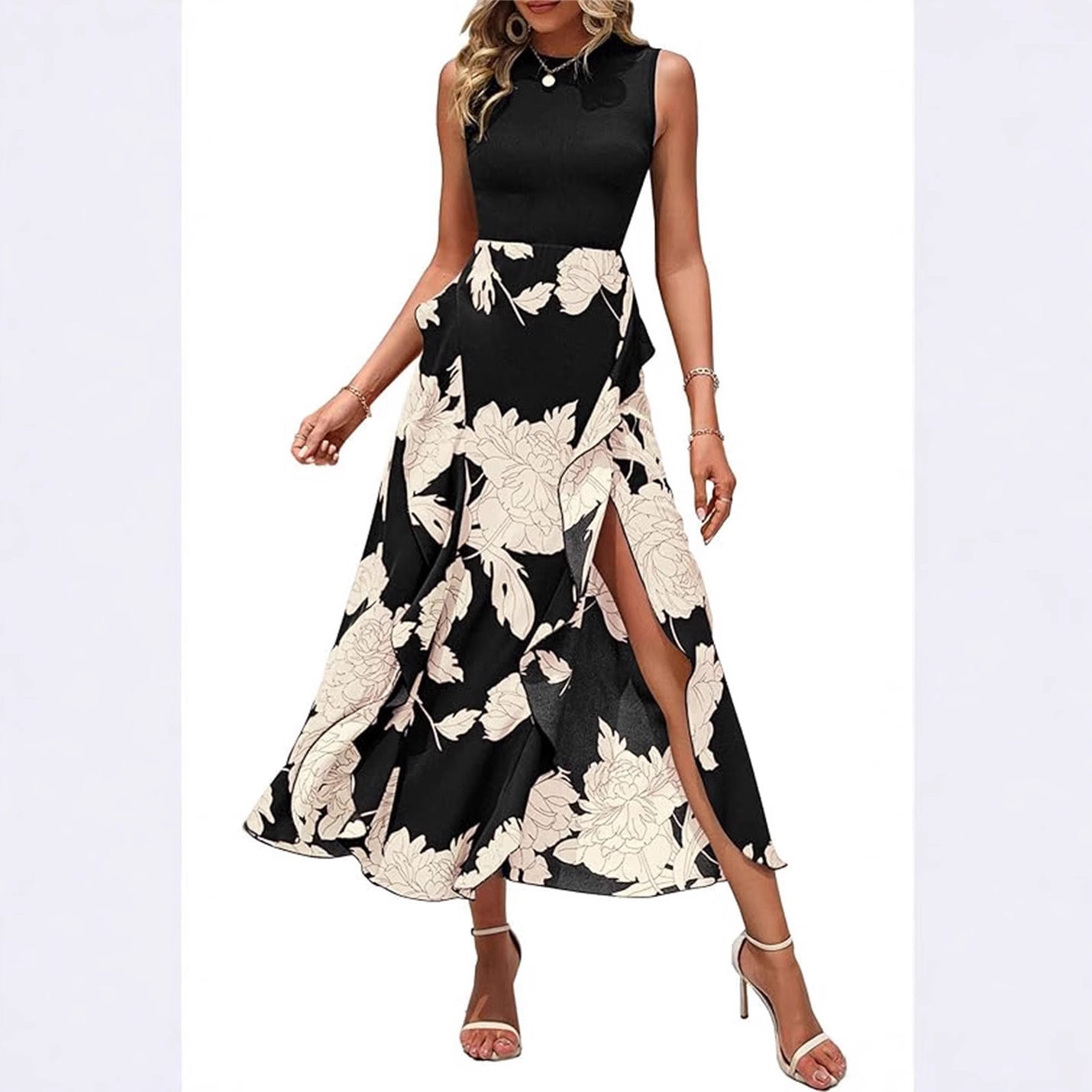 Printed Elegant Sleeveless Long Dress