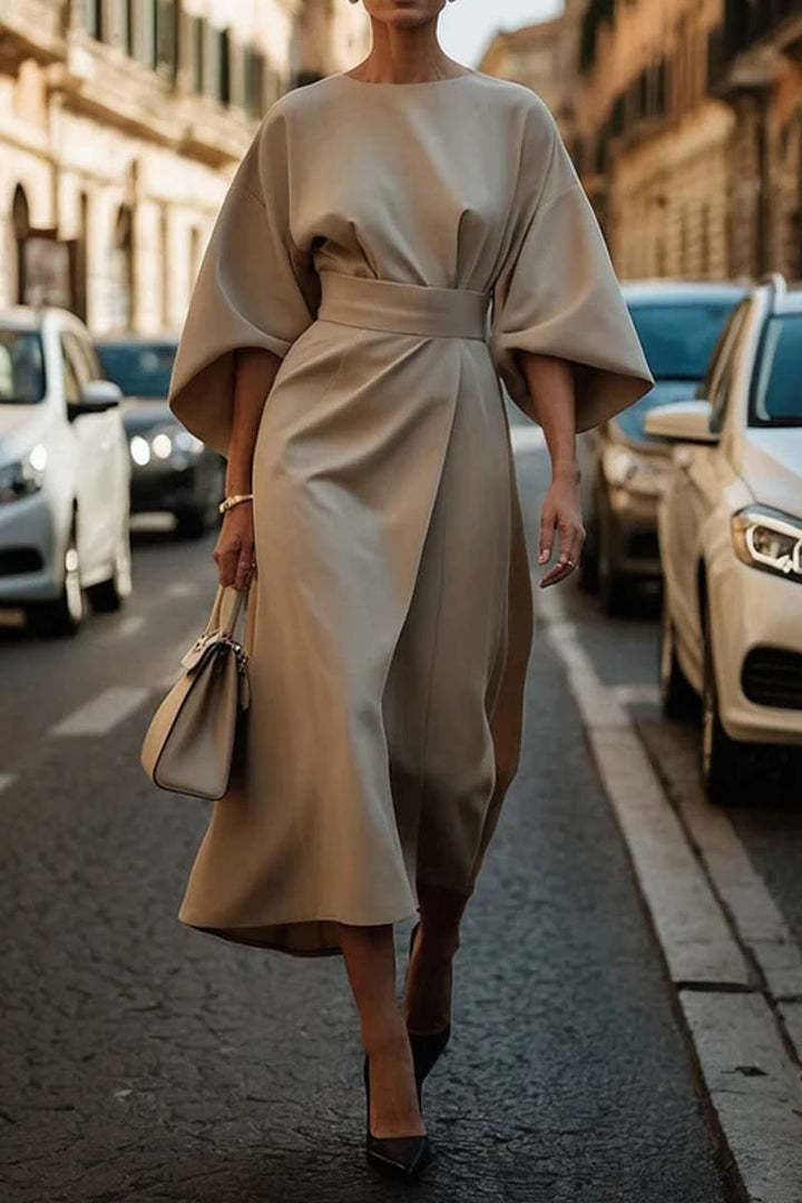 Waist-tighted Solid Color Elegant Dress