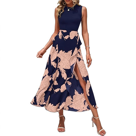 Printed Elegant Sleeveless Long Dress