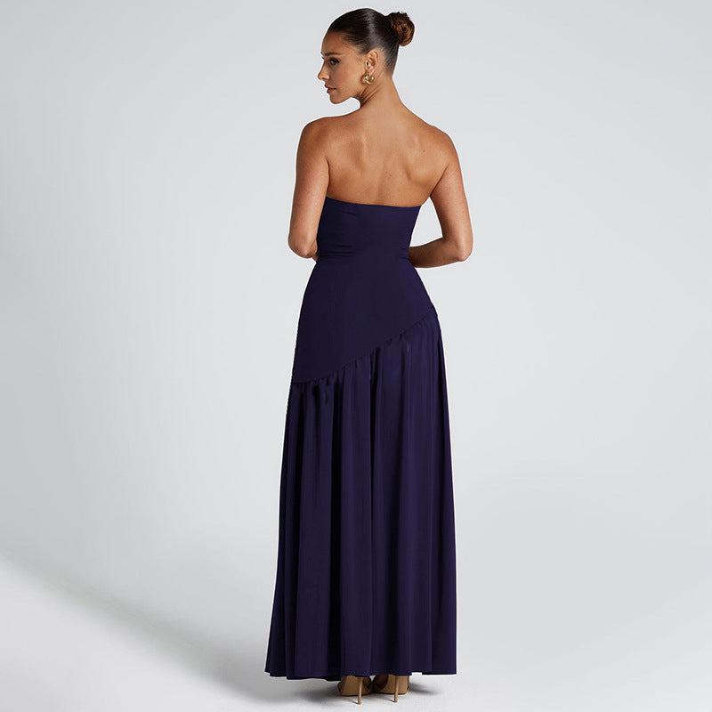 Pure Color Split Backless Elegant Dress