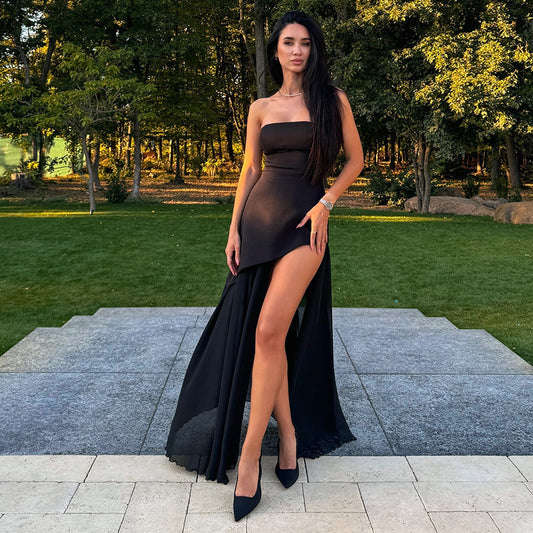 Socialite Slim Tube Top Mesh Stitching Swing Dress