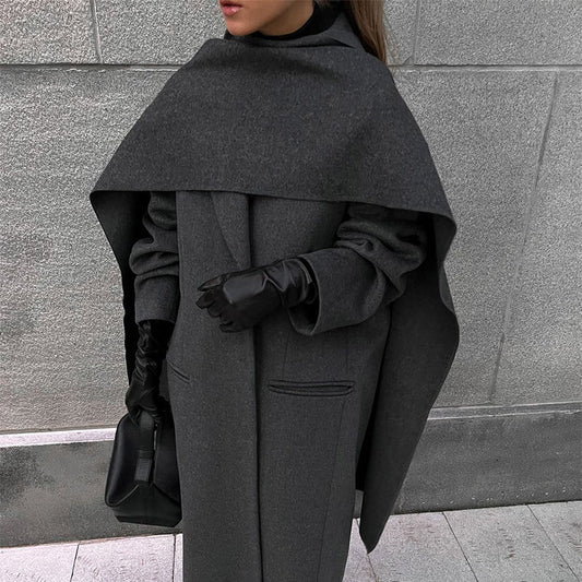 Scarf Collar Woolen Coat