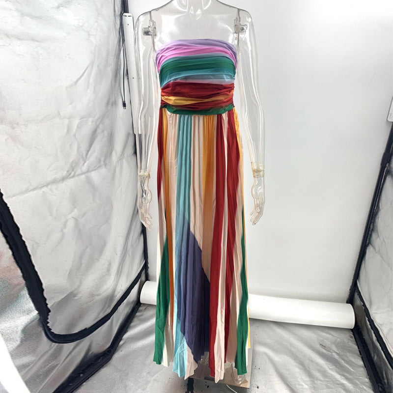 Tube Top Backless Color Maxi Dress