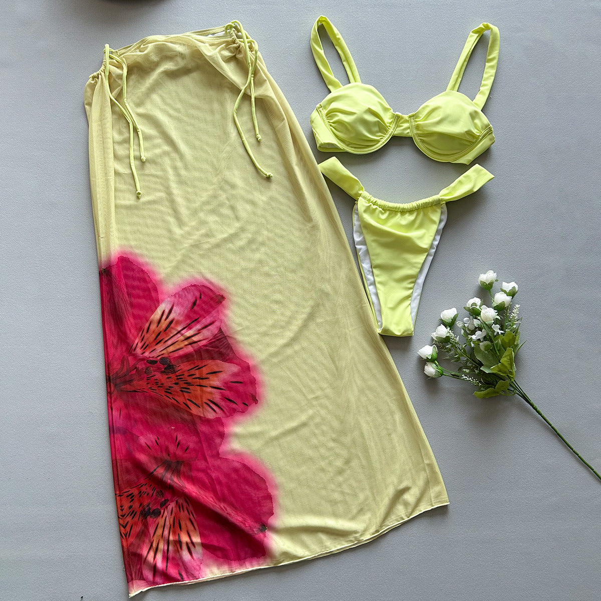 Three-piece Bikini Printed Swimsuit