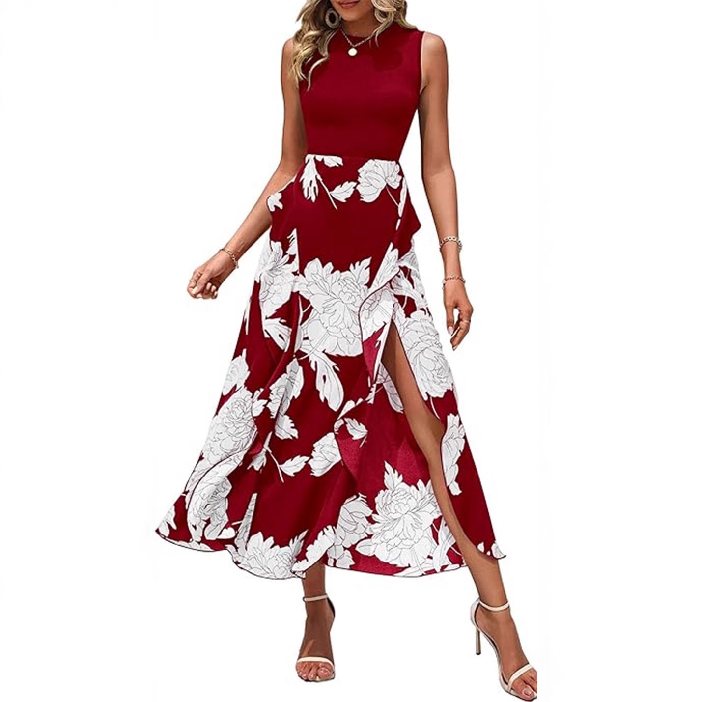 Printed Elegant Sleeveless Long Dress