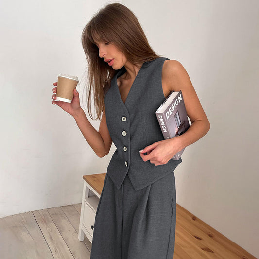 V-neck Sleeveless Vest Suit