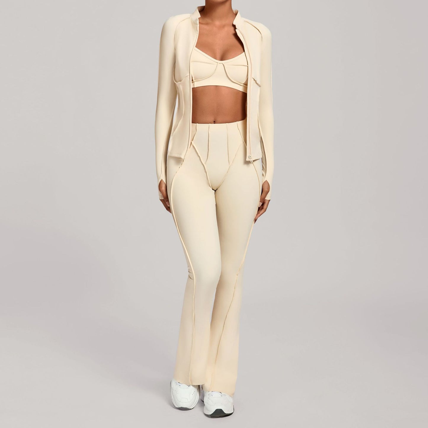 M Chic Boutique activewear zip-up top and matching yoga pants set, shown in a comfortable, stylish fit for workout or casual wear.