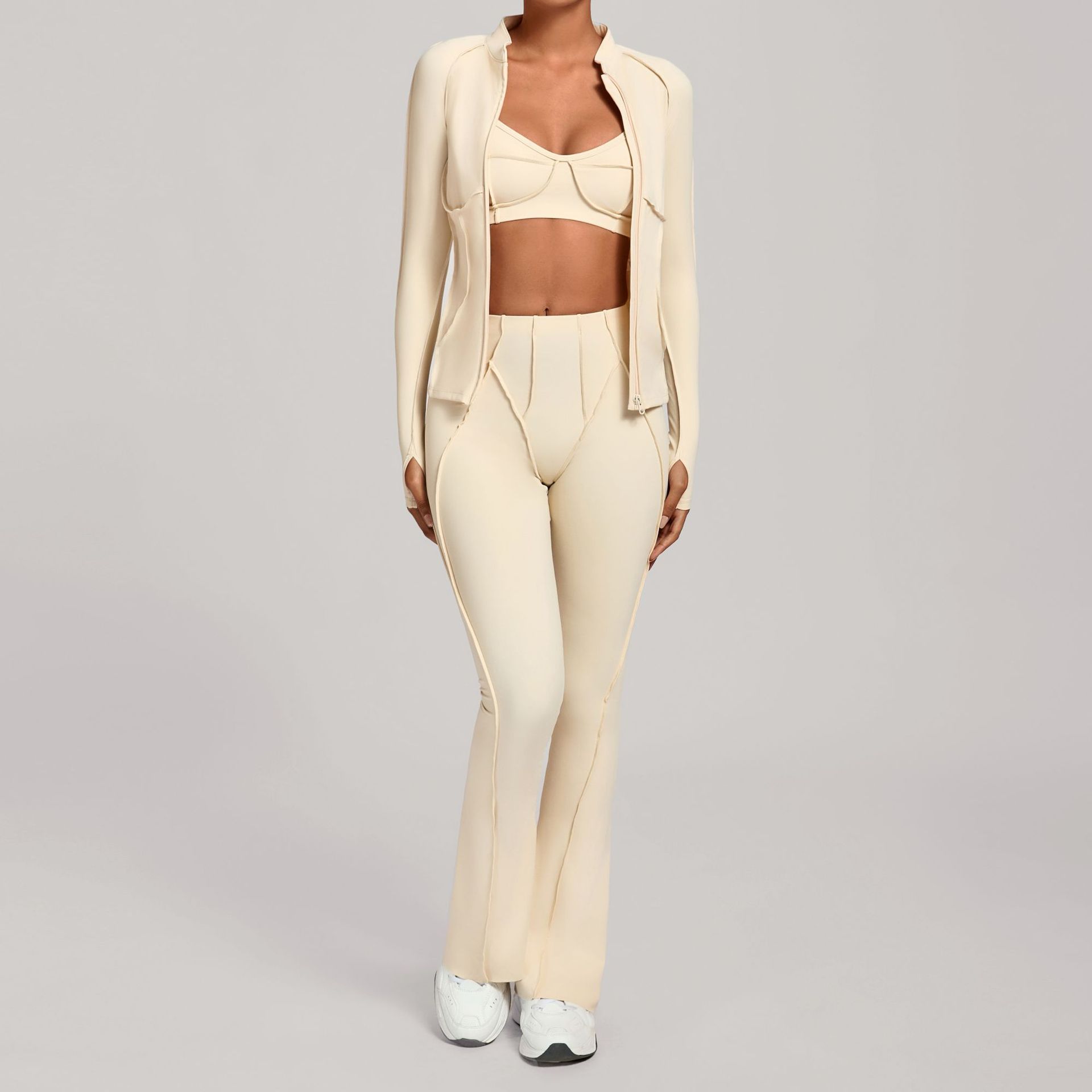 M Chic Boutique activewear zip-up top and matching yoga pants set, shown in a comfortable, stylish fit for workout or casual wear.