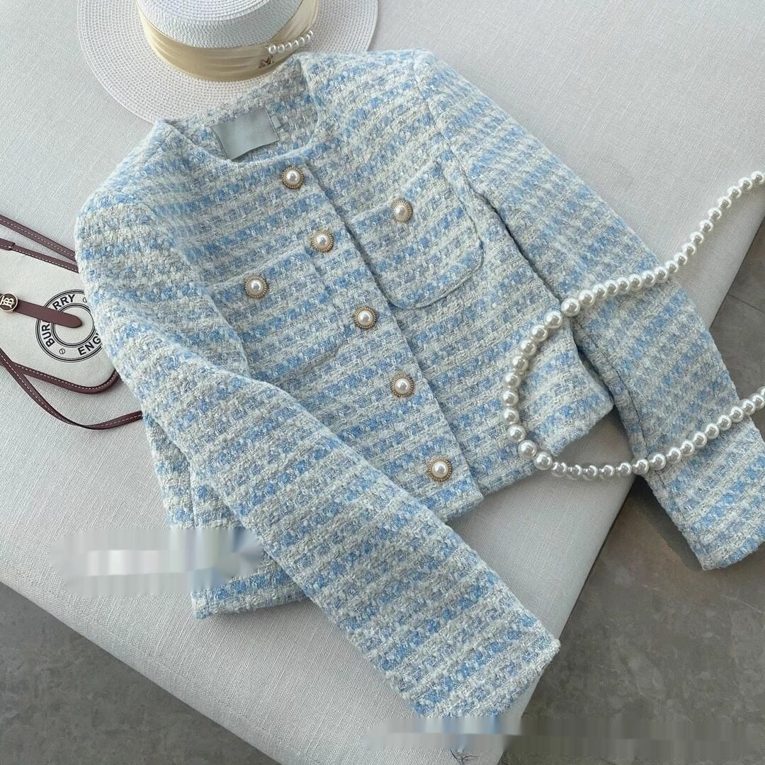 Milk Blue Pearl Classic Style Woolen Coat