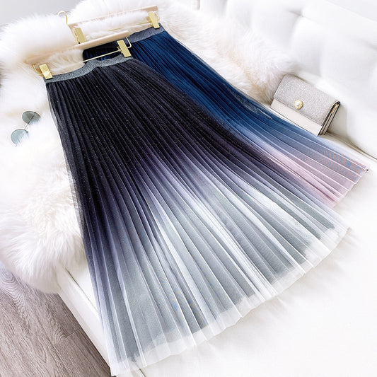 Starry Sky Gradient Color Mesh Skirt Women