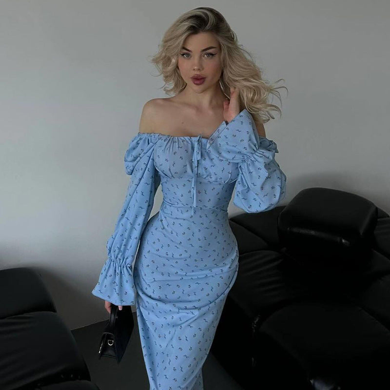 Long Sleeve Floral Tied Slim Fit Dress