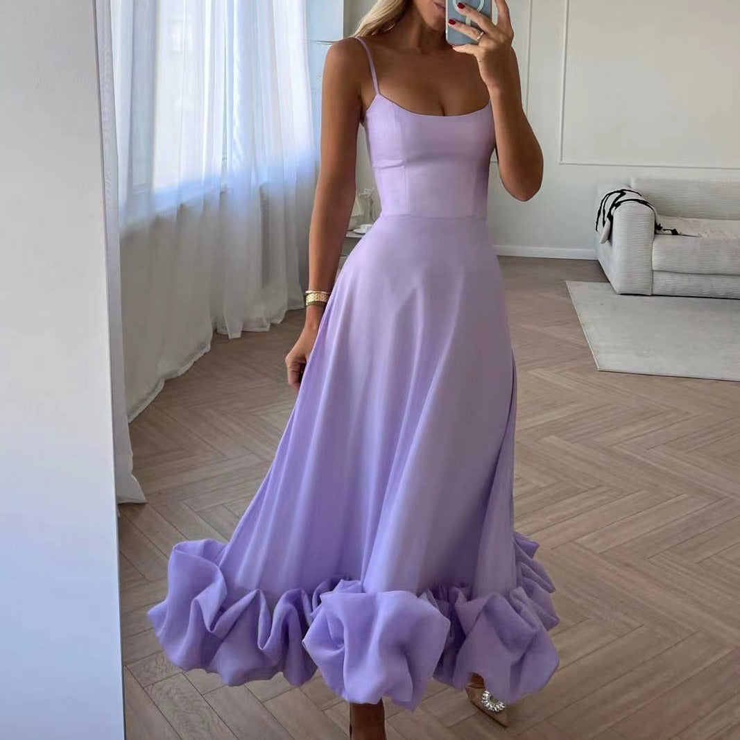 Fashion Suspenders Large Flower Swing Dress